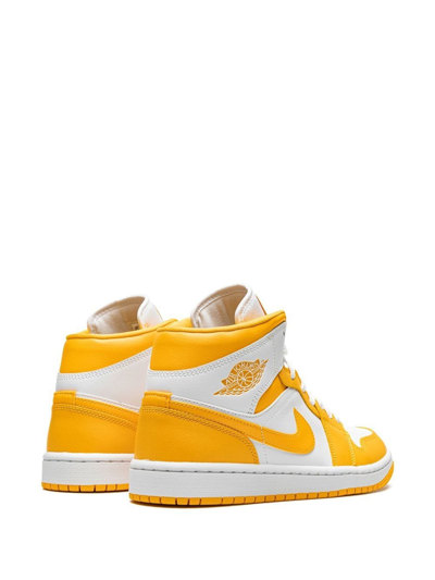 Shop Jordan 1 Mid "white/university Gold" Sneakers In Yellow