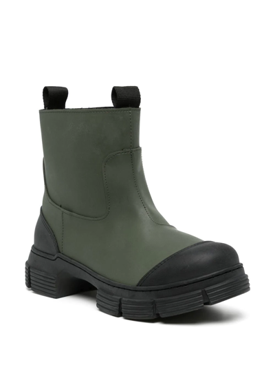 Shop Ganni Contrast Toe-cap Detail Boots In Grün