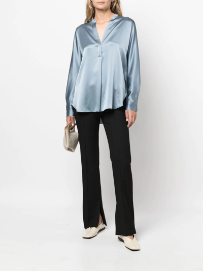 Shop Vince Long-sleeve Silk Blouse In Blau