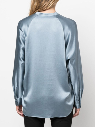 Shop Vince Long-sleeve Silk Blouse In Blau