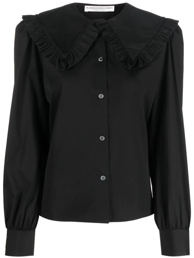 Shop Alessandra Rich Ruffle Collar Cotton Shirt In Schwarz