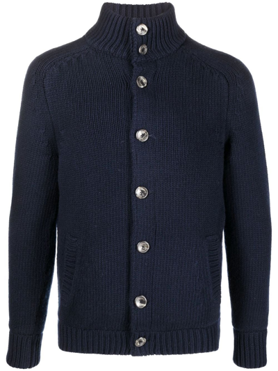 Shop Herno Button-down Knit Cardigan In Blau