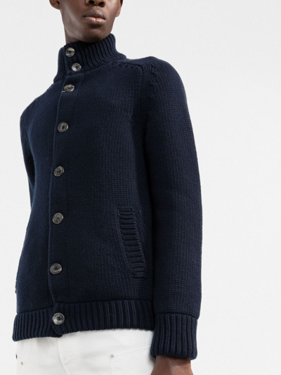 Shop Herno Button-down Knit Cardigan In Blau