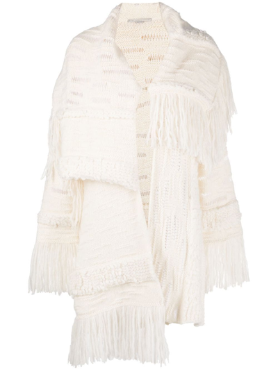 Shop Stella Mccartney Asymmetric Fringed Cardi-coat In Weiss