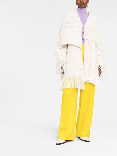 Shop Stella Mccartney Asymmetric Fringed Cardi-coat In Weiss