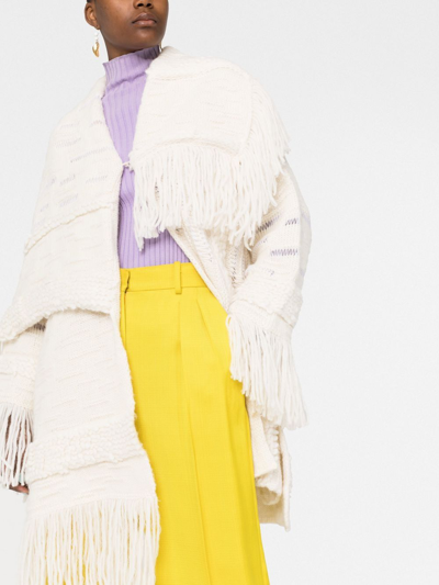 Shop Stella Mccartney Asymmetric Fringed Cardi-coat In Weiss