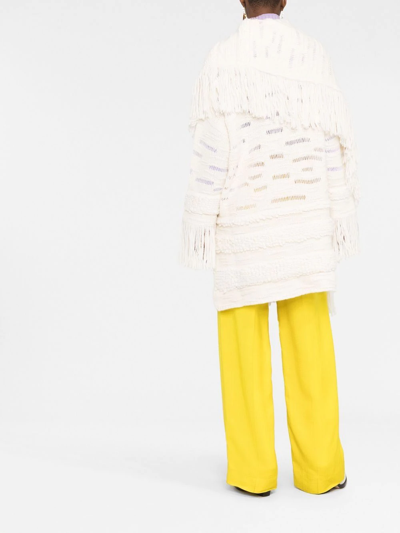 Shop Stella Mccartney Asymmetric Fringed Cardi-coat In Weiss