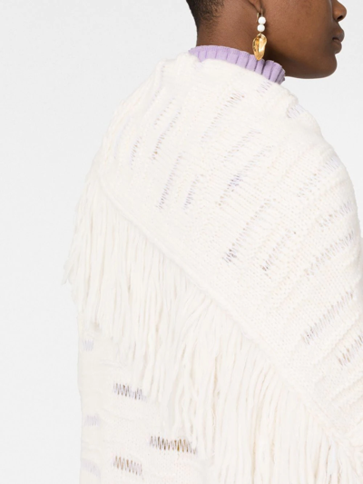 Shop Stella Mccartney Asymmetric Fringed Cardi-coat In Weiss