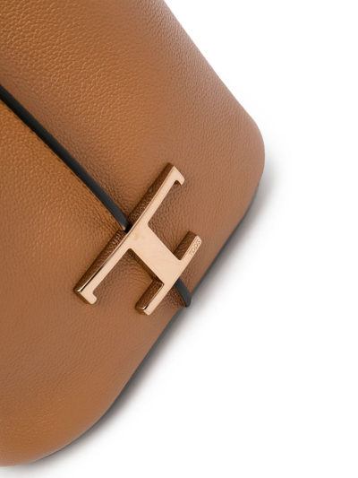 Shop Tod's Logo-charm Leather Bucket Bag In Braun