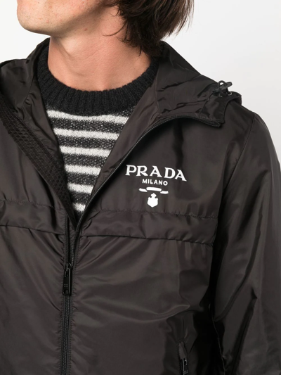 Shop Prada Hooded Zip-up Jacket In Blau