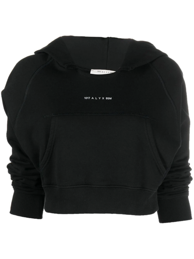 Alyx Cropped Logo-print Detail Hoodie In Schwarz