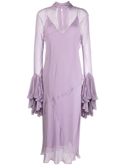 Shop Khaite Frilled-cuffs Silk Dress In Violett