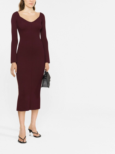 Khaite Pia Ribbed Off The Shoulder Long Sleeve Sweater Dress In Rot