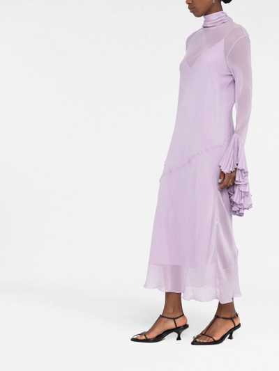 Shop Khaite Frilled-cuffs Silk Dress In Violett