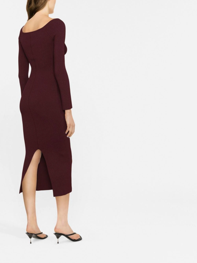 Khaite Pia Ribbed Off The Shoulder Long Sleeve Sweater Dress In Rot
