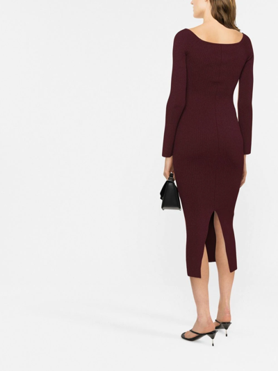 Khaite Pia Ribbed Off The Shoulder Long Sleeve Sweater Dress In Rot