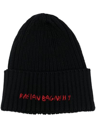 Shop Ruslan Baginskiy Embroidered-logo Knitted Beanie In Schwarz