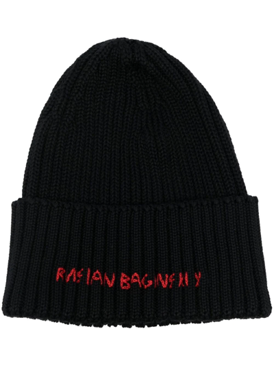 Ruslan Baginskiy Embroidered-logo Knitted Beanie In Schwarz