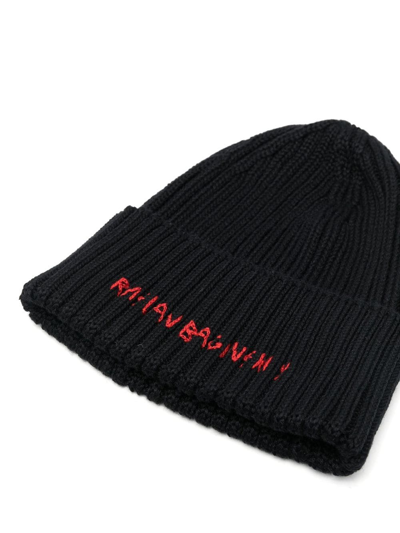 Shop Ruslan Baginskiy Embroidered-logo Knitted Beanie In Schwarz