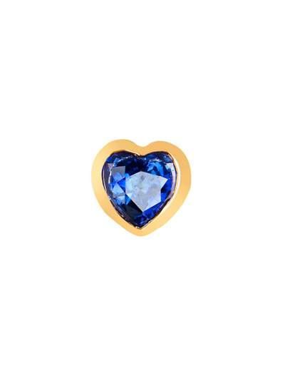 Shop Ef Collection Women's 14k Yellow Gold & Blue Sapphire Heart Stud Earring