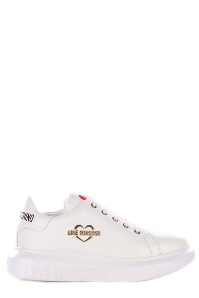 Shop Love Moschino Logo Plaque Chunky Sneakers In White