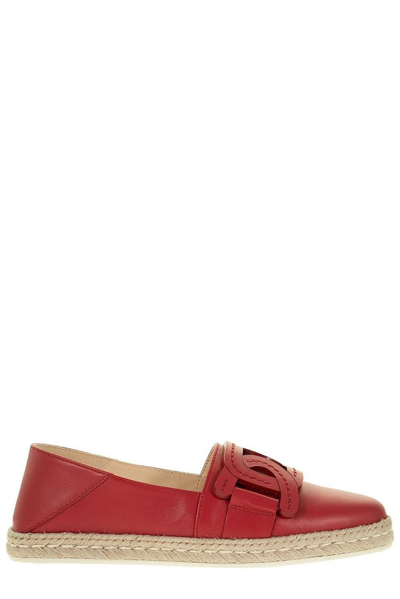 Shop Tod's Chain Detail Slip On Espadrilles In Red