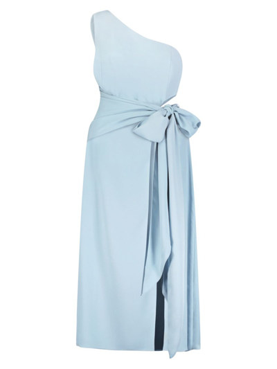 Shop Bcbgmaxazria Women's One-shoulder Cut-out Bow Gown In Dusty Blue