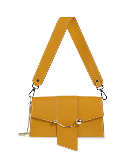 Shop Strathberry Women's Mini Crescent Leather Shoulder Bag In Mustard Vanilla
