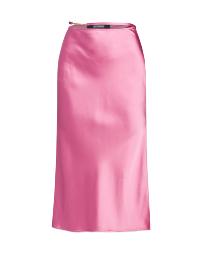 Shop Jacquemus Women's Satin Logo-strap Midi-skirt In Pink