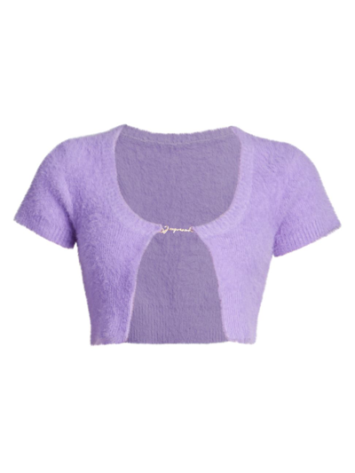 Shop Jacquemus Women's Cropped Open Logo-front Cardigan In Purple