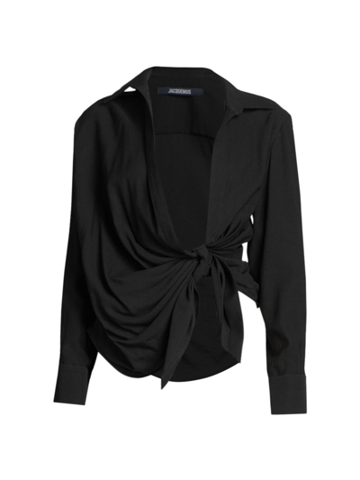 Shop Jacquemus Women's Bahia Draped Knotted Shirt In Black