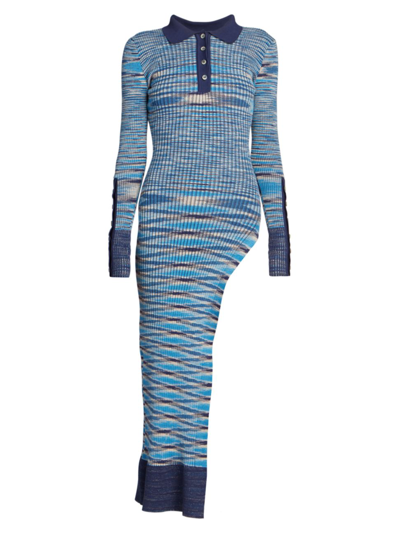 Shop Jacquemus Women's Striped-knit Polo Maxi Dress In Multi Blue