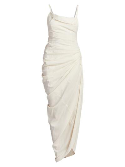 Shop Jacquemus Women's Sleeveless Draped Maxi Dress In White