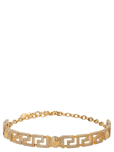 Shop Versace Greca Embellished Chocker In Gold