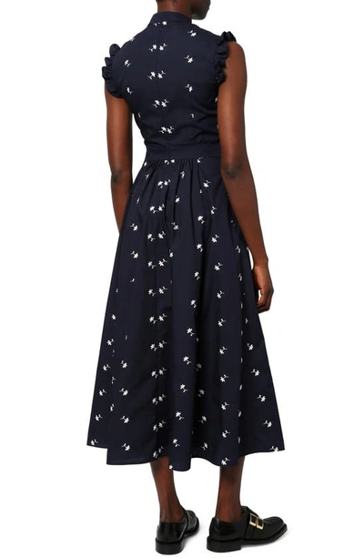 Shop Erdem Evie Embroidered Floral Poplin Dress In Navy / White