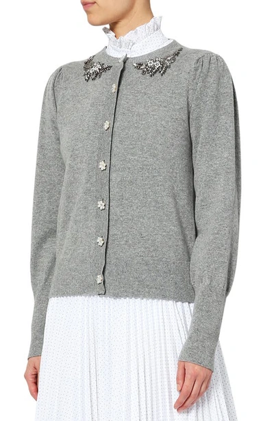 Shop Erdem Catriona Imitation Pearl Embellished Wool & Cashmere Cardigan In Grey