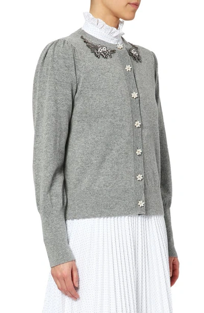 Shop Erdem Catriona Imitation Pearl Embellished Wool & Cashmere Cardigan In Grey