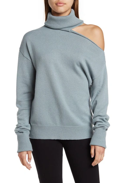 Shop Paige Raundi Cutout Shoulder Sweater In Stone Blue