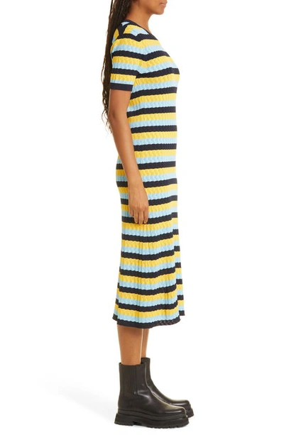 Shop Jason Wu Stripe Short Sleeve Sweater Dress In Navy/ Yellow/ Harbor Blue