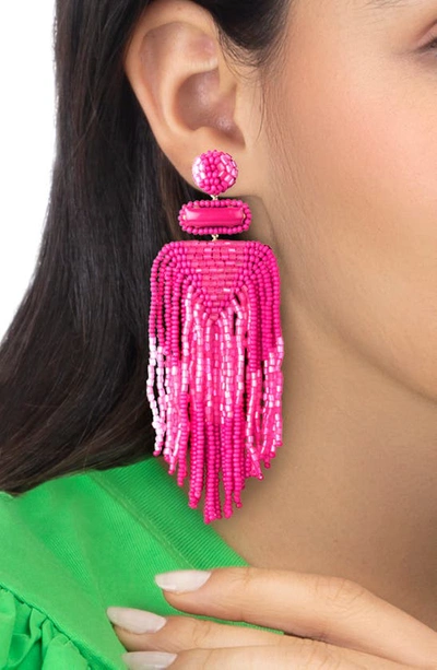 Shop Deepa Gurnani Jody Beaded Statement Earrings In Hot Pink