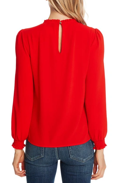 Shop Cece Pintucked Smocked Cuff Chiffon Top In Candy Apple