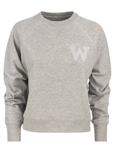 Shop Woolrich Logo Embroidered Crewneck Sweatshirt In Grey