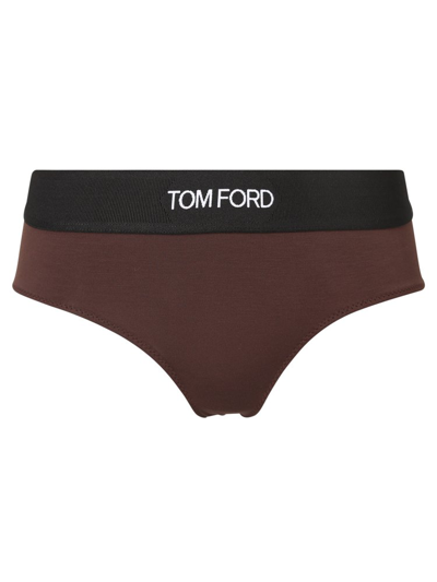 Shop Tom Ford Signature Logo Waistband Briefs In Brown