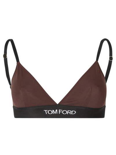 Shop Tom Ford Logo Intarsia Waistband Bra In Brown