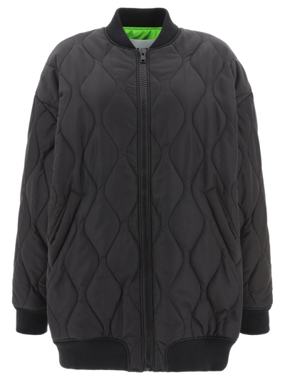 Shop Msgm Quilted Oversized Bomber Jacket In Black