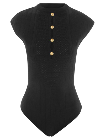 Shop Balmain Sleeveless Knitted Bodysuit In Black