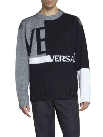 Shop Versace Sweater In Nero Multicolor