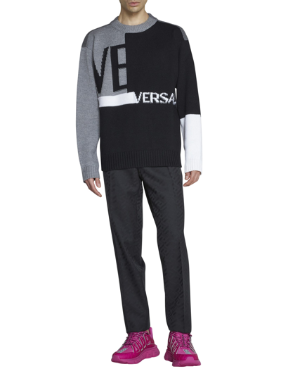 Shop Versace Sweater In Nero Multicolor