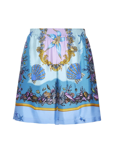 Shop Versace Shorts In Azzurro Blu Multicolor