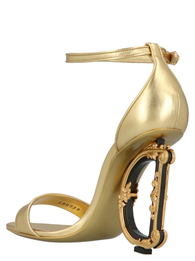Shop Dolce & Gabbana Logo Heel Sandals In Gold